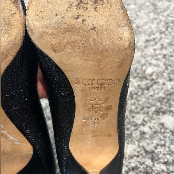 Jimmy Choo London Black Snake Embossed Heels Size 37 - Picture 3 of 13